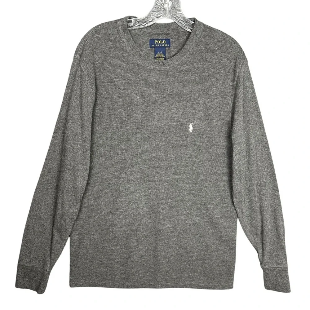 Polo Ralph Lauren Thermal Shirt Men Large Gray Waffle Knit Long Sleeve Pony Logo